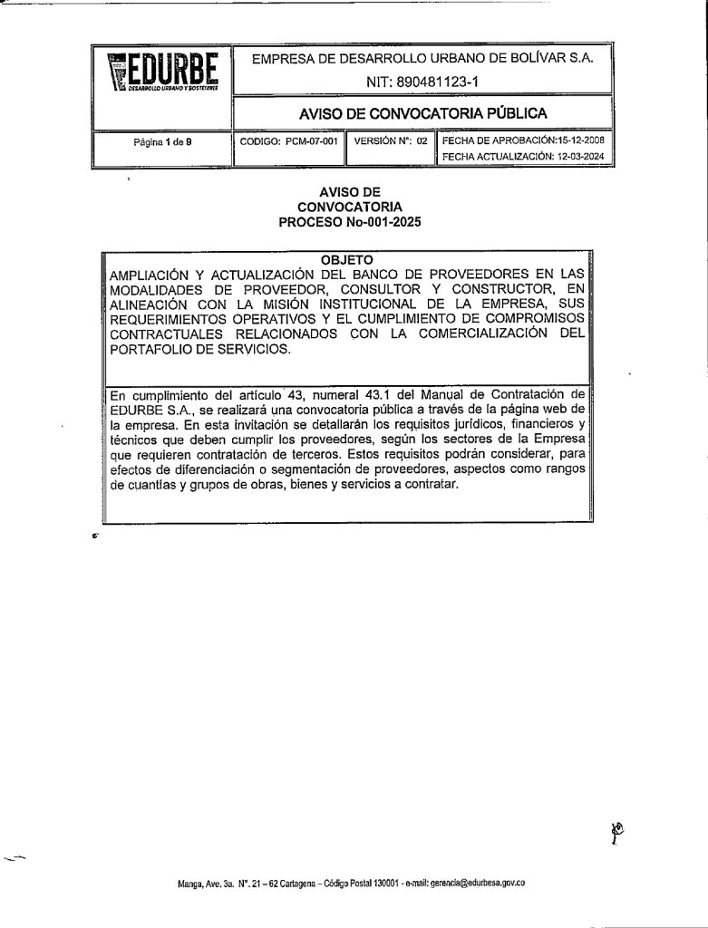 AVISO DE CONVOCATORIA