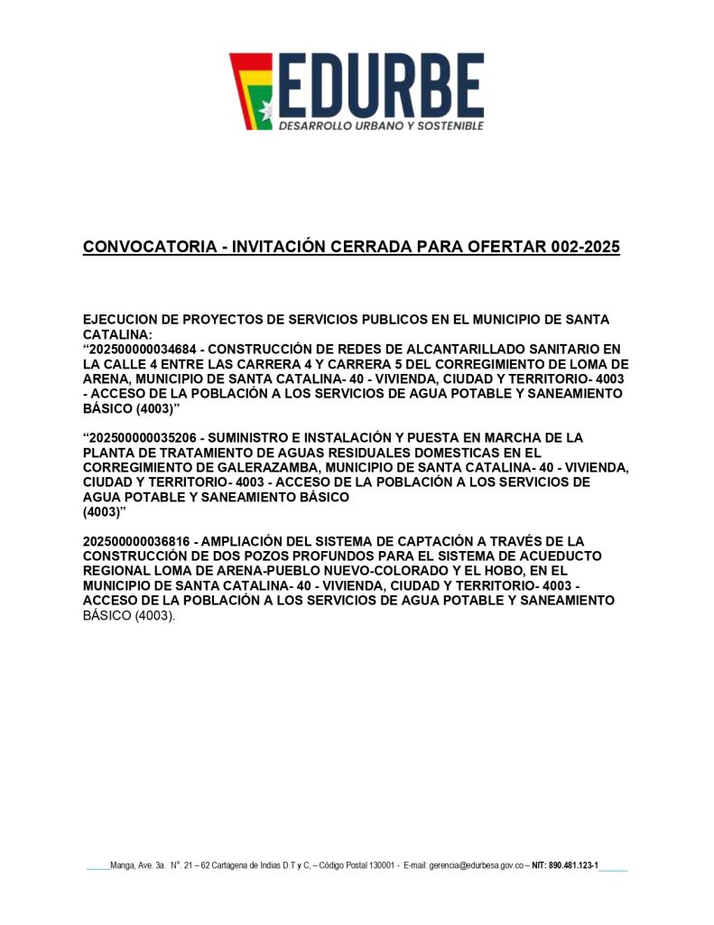 INVITACION CERRADA PARA OFERTAR 002-2025
