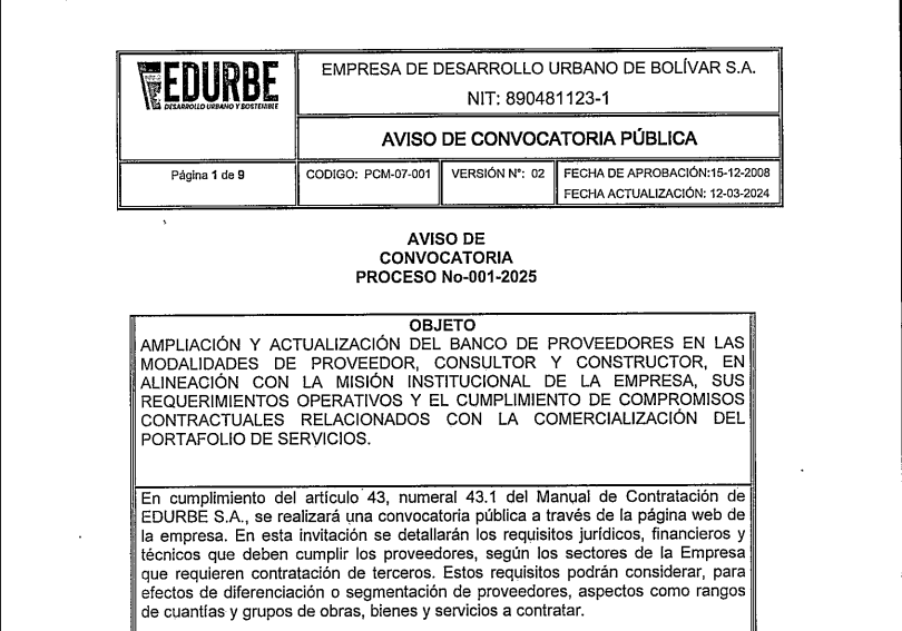 AVISO DE CONVOCATORIA 001-2025