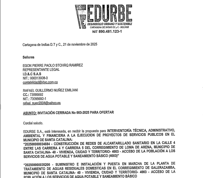 INVITACION CERRADA # 003 -2025 PARA OFERTAR